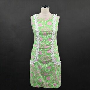 Lilly Pulitzer Liz Mini Shift Dress Size 00 Green Sunnyside Lions Cotton Pockets